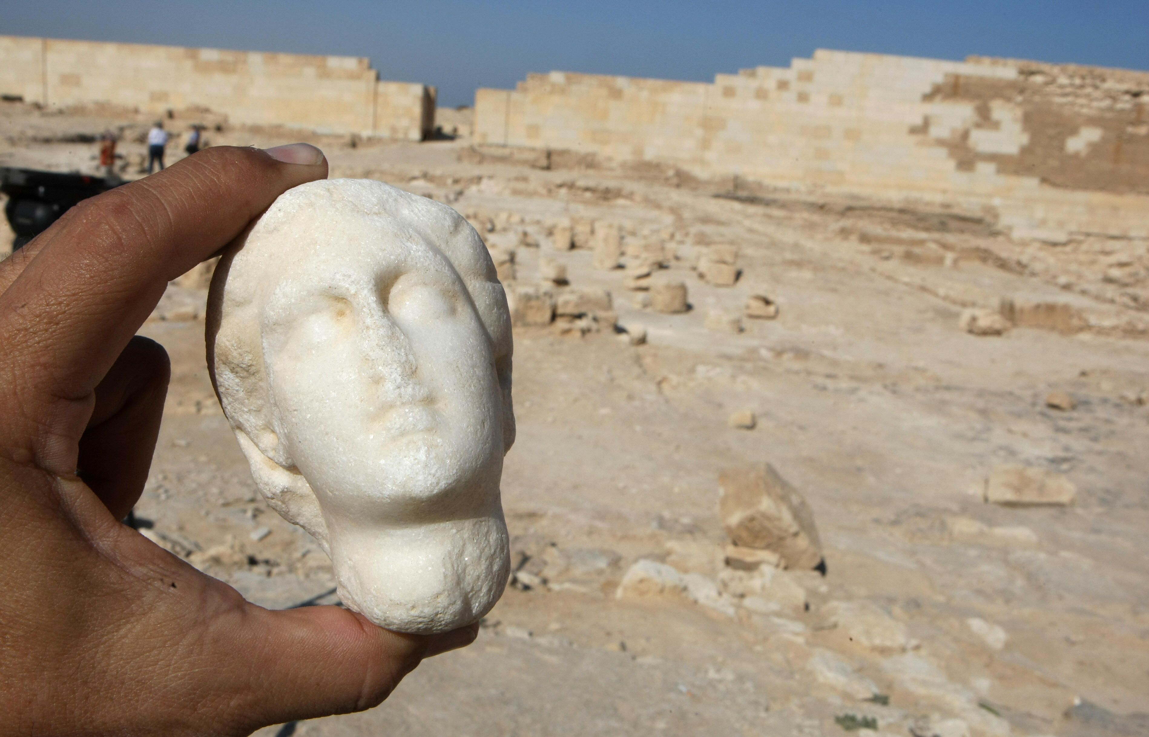 An alabaster statue of Cleopatra is show