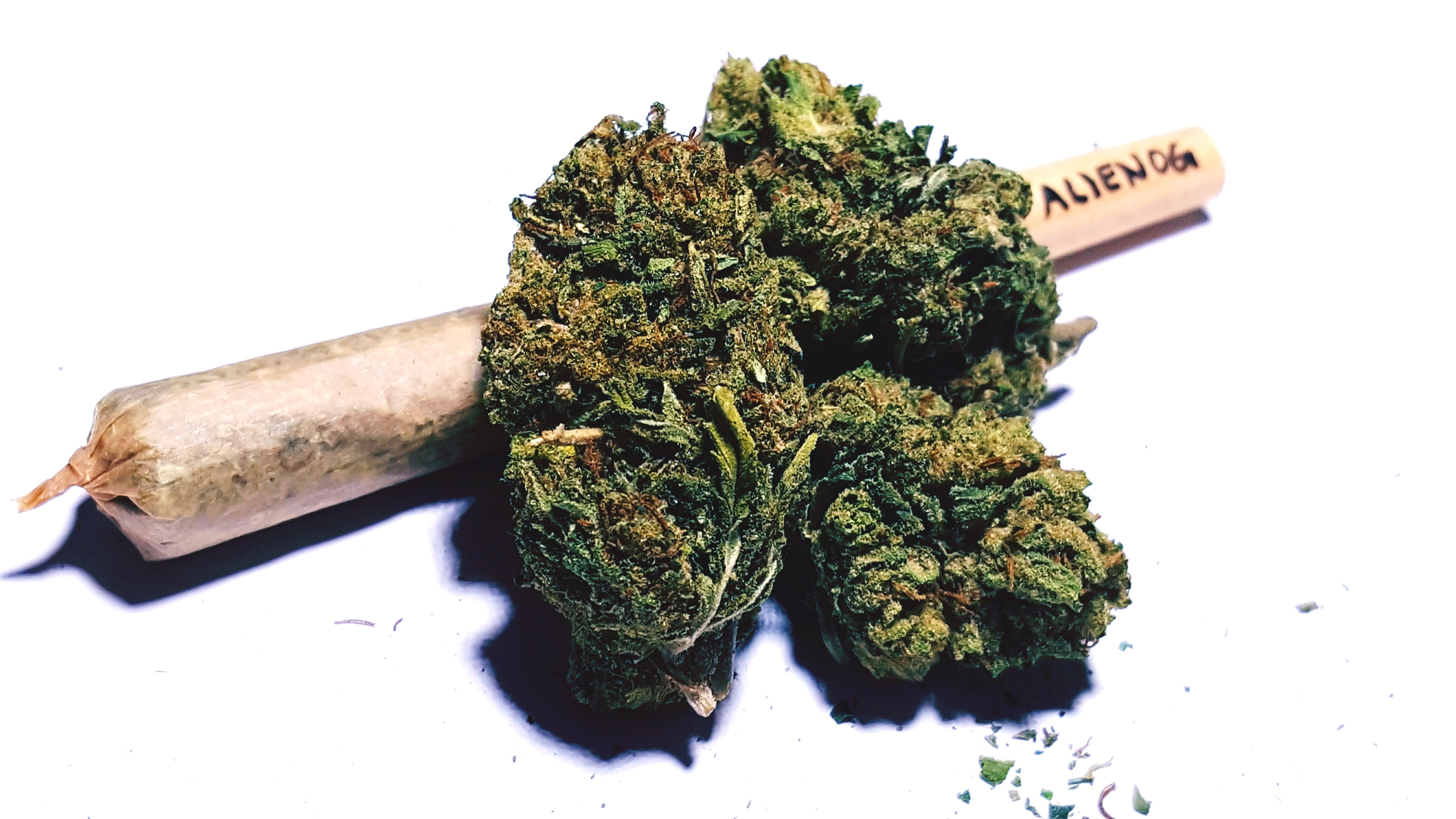Close-Up Of Narcotics Over White Background Close-Up Of Narcotics Over White Background