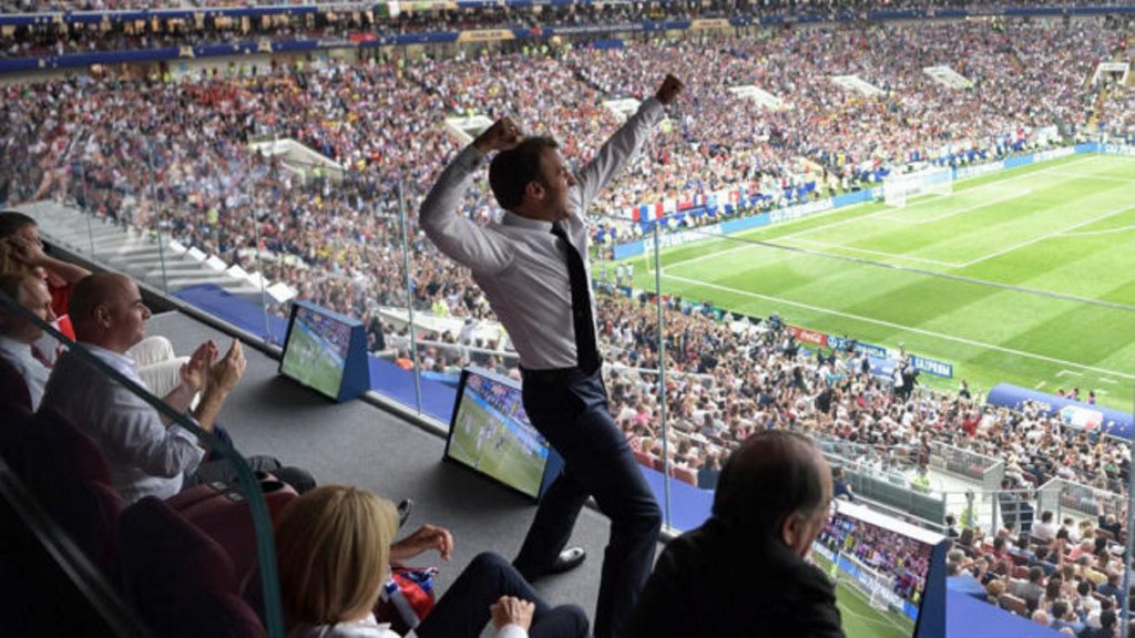 Emmanuel Macron y otros 4 presidentes celebrando las victorias en el mundial