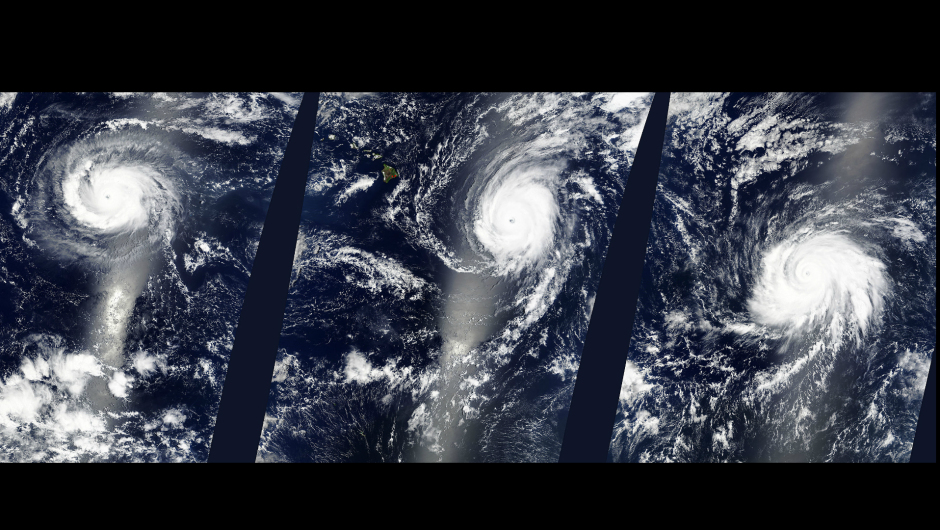 Fotografían por primera vez tres huracanes alineados