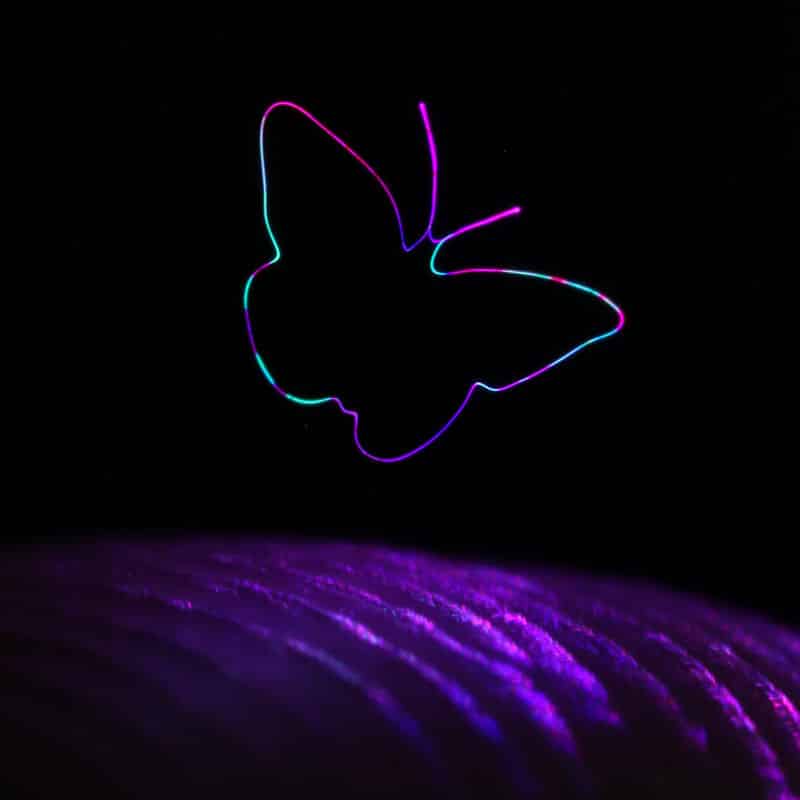 Proyectan la imagen 3D de una mariposa en una mota de polvo