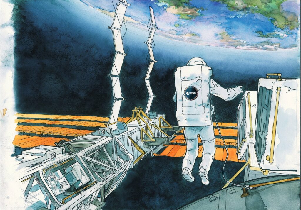 Un astronauta en la órbita terrestre. Ilustración: ESA–Olivier Pâques