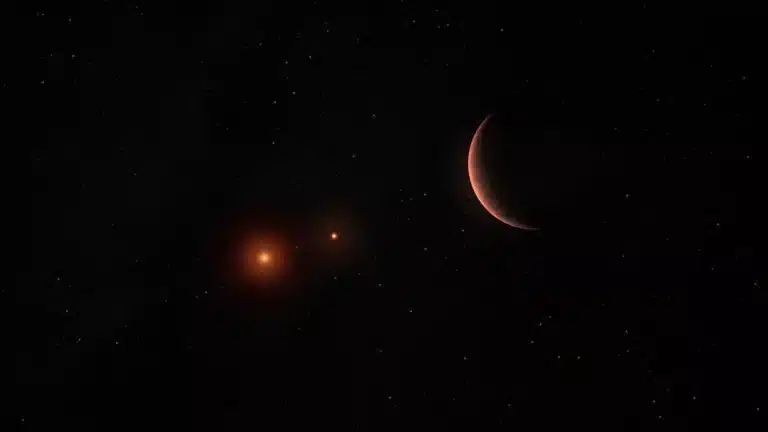 Los astrónomos han descubierto un exoplaneta circumbinario, lo que significa que orbita alrededor de dos soles gemelos, como el planeta Tatooine en el universo de «La guerra de las galaxias». (Crédito de la imagen: ESO/M. Kornmesser)