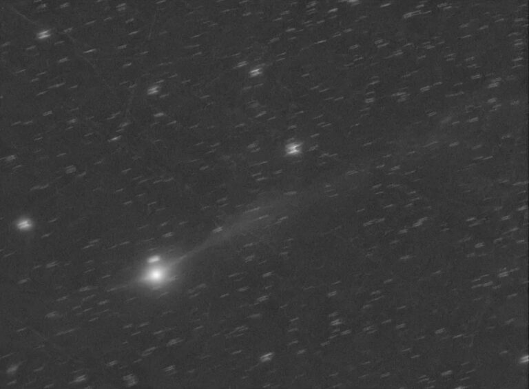 El cometa 3I/ATLAS fotografiado brillando en el cielo nocturno el 11 de noviembre (Crédito de la imagen: Gianluca Masi, The Virtual Telescope Project).