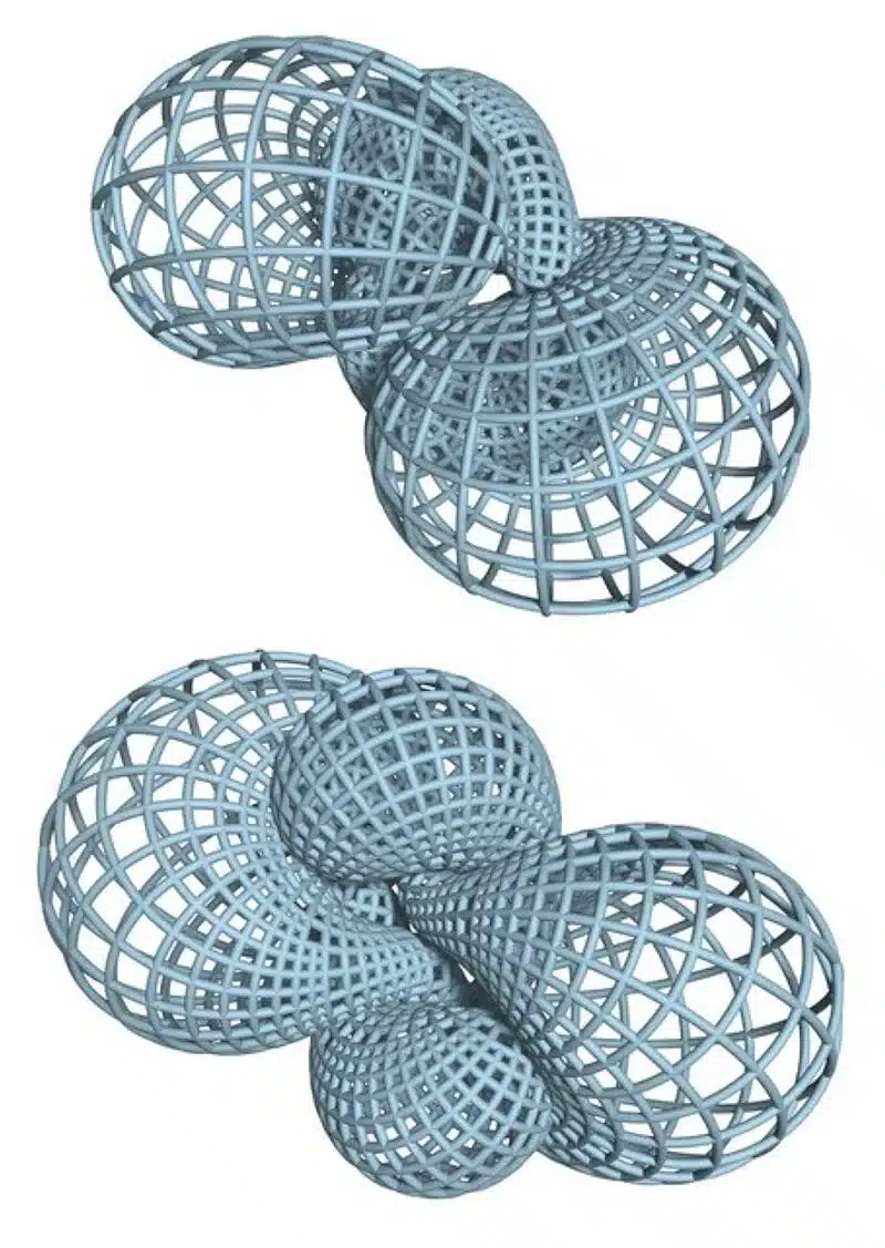 Aunque la métrica —es decir, las distancias a otros puntos de la superficie— y la curvatura media son iguales en todos los puntos de la superficie de estos cuerpos complejos con forma de rosquilla, sus estructuras globales son, en realidad, diferentes. Los investigadores llevaban décadas buscando un par así | Fuente: comunicado de prensa de la Universidad Técnica de Berlín; Imagen: SFB/Transregio 109