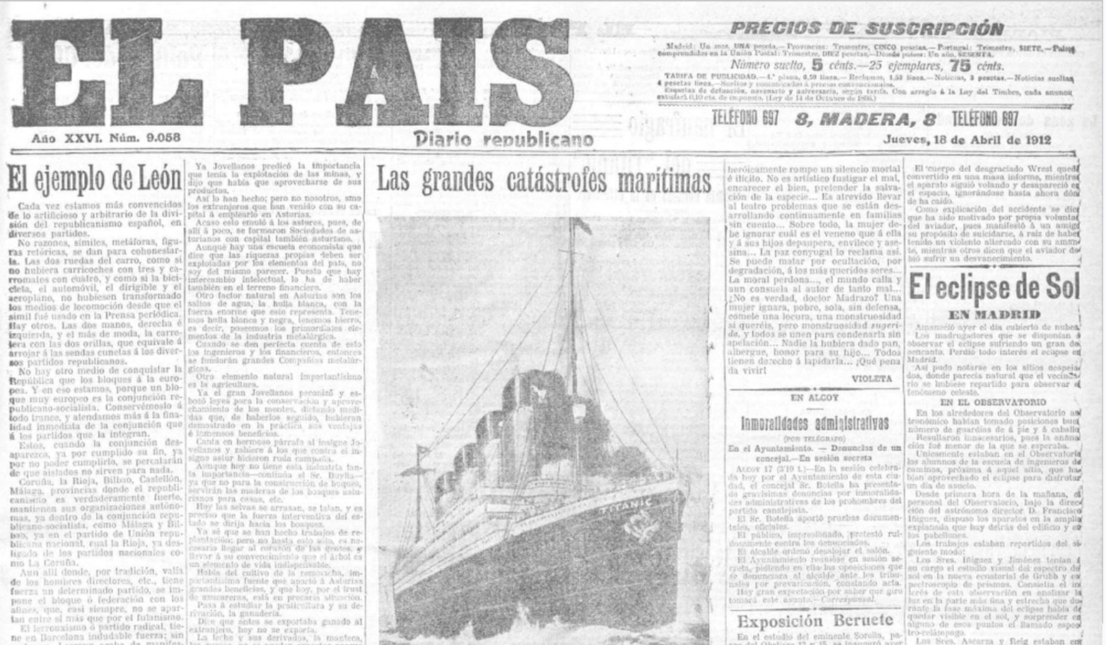 El eclipse de 1912 en las noticias de la época