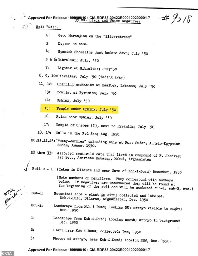 El documento desclasificado por la CIA donde se menciona el "templo bajo la esfinge"