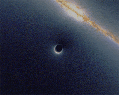 ¿Cómo se pesa un agujero negro? Así lo ha conseguido el telescopio James Webb 1 Simulación del efecto de lente gravitatorio (agujero negro), al pasar por delante de una galaxia de fondo.