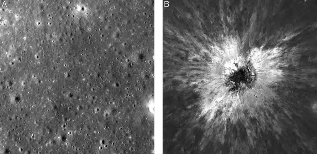 La Luna estrena un cráter nuevo del tamaño del Coliseo 1 This set of photos from NASA's Lunar Reconnaissance Orbiter shows the same area on the moon's surface before and after a newly discovered crater in May 2024.