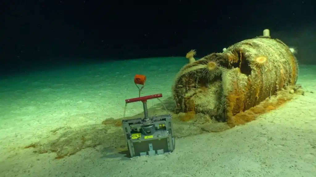 Inglaterra, Francia y Bélgica arrojaron 200.000 barriles de residuos nucleares al Atlántico, ahora hay un problema 1 A barrel oozing radioactive waste at the bottom of the Atlantic Ocean. (NODSSUM Campaign, CNRS, French Oceanographic Fleet)
