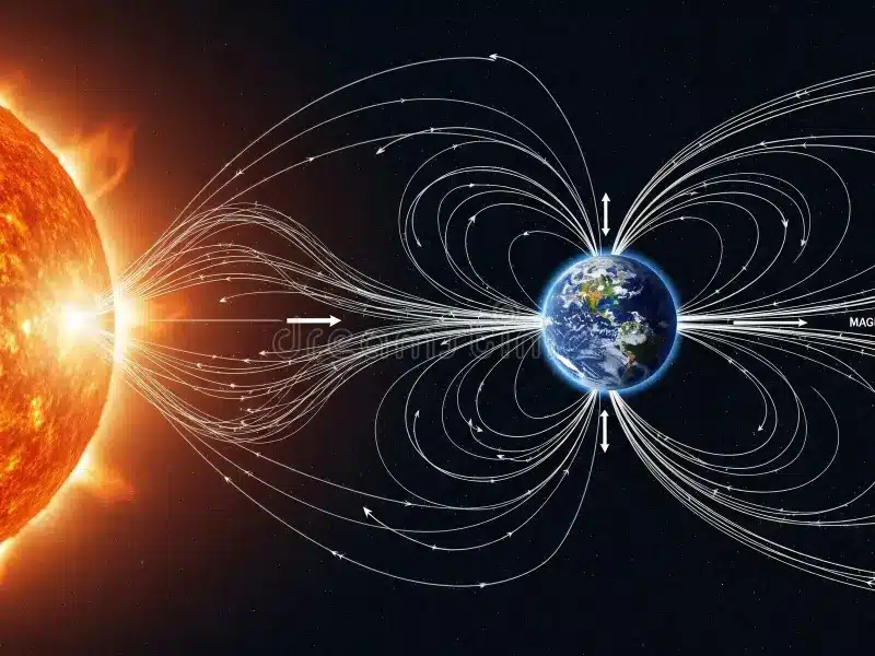 Este es el lugar de donde sale el viento solar 3 Así interactúa el viento solar con el campo magnético de la Tierra, que nos protege de sus efectos. Generado por IA